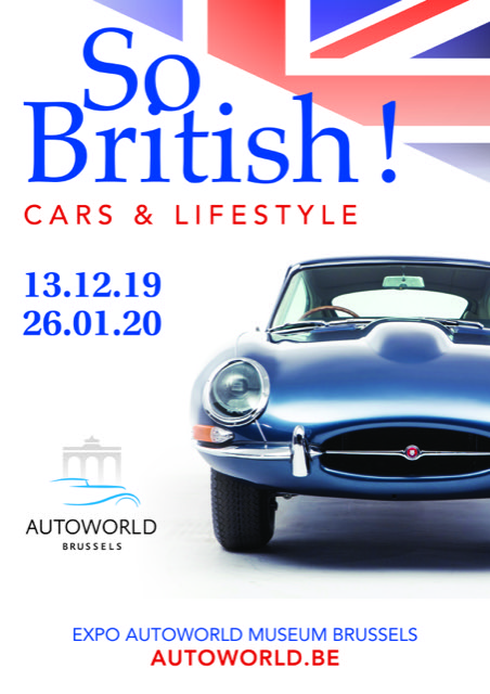 Cartel exposición So British Cars & Lifestyle en Bruselas, diciembre 2019