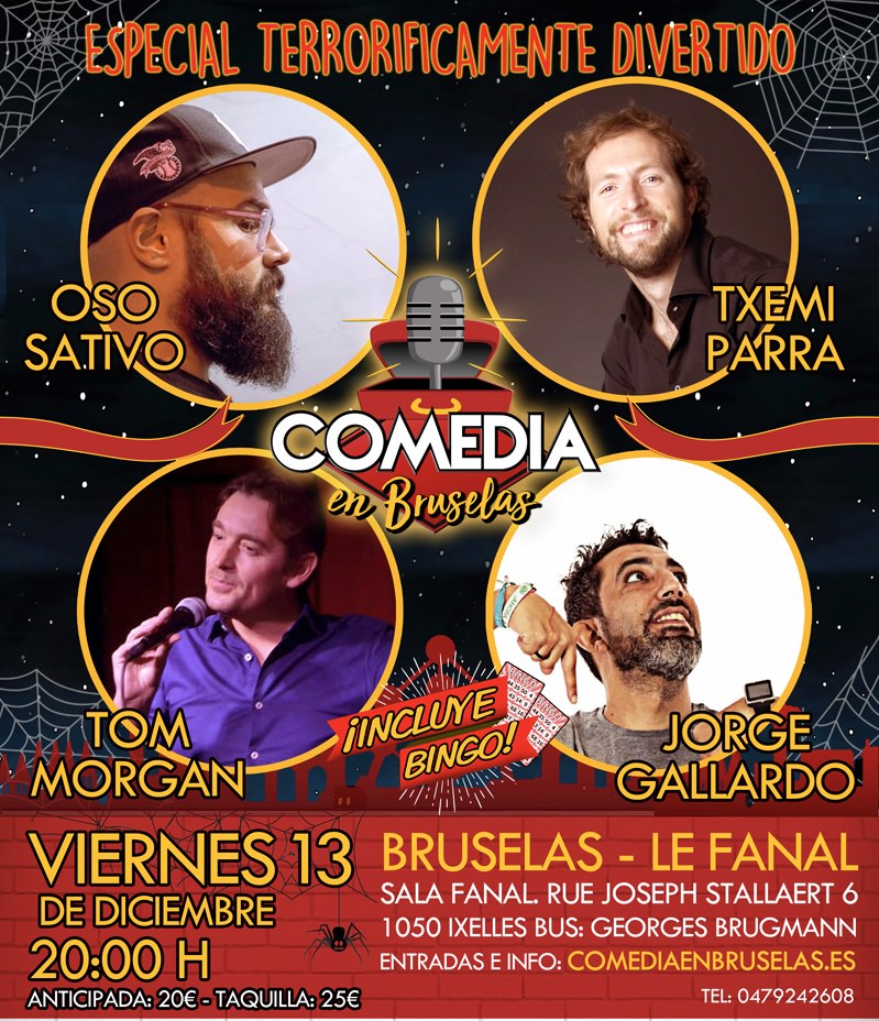 Cartel de Comedia en espaañol en Bruselas, diciembre 2019